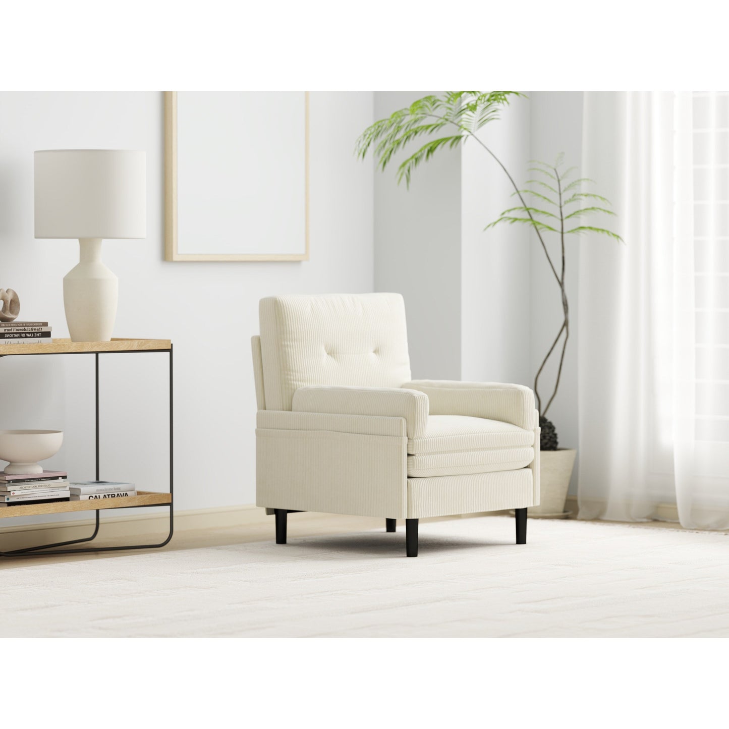 Ivory Corduroy Adjustable Single Sofa and Guest Bed