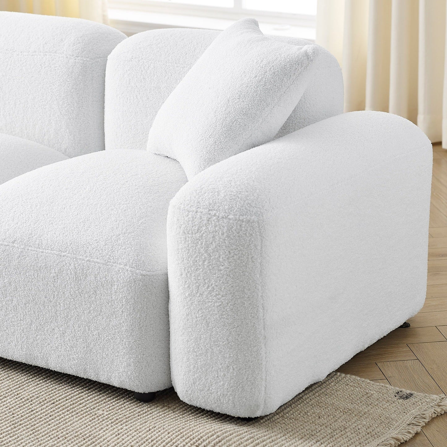 Ivory Polyester Loveseat Modular Sofa with Solid Wood Frame and Plastic Black Legs for Living Room