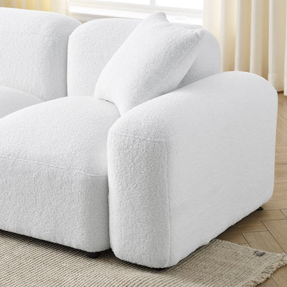 Ivory Polyester Loveseat Modular Sofa with Solid Wood Frame and Plastic Black Legs for Living Room