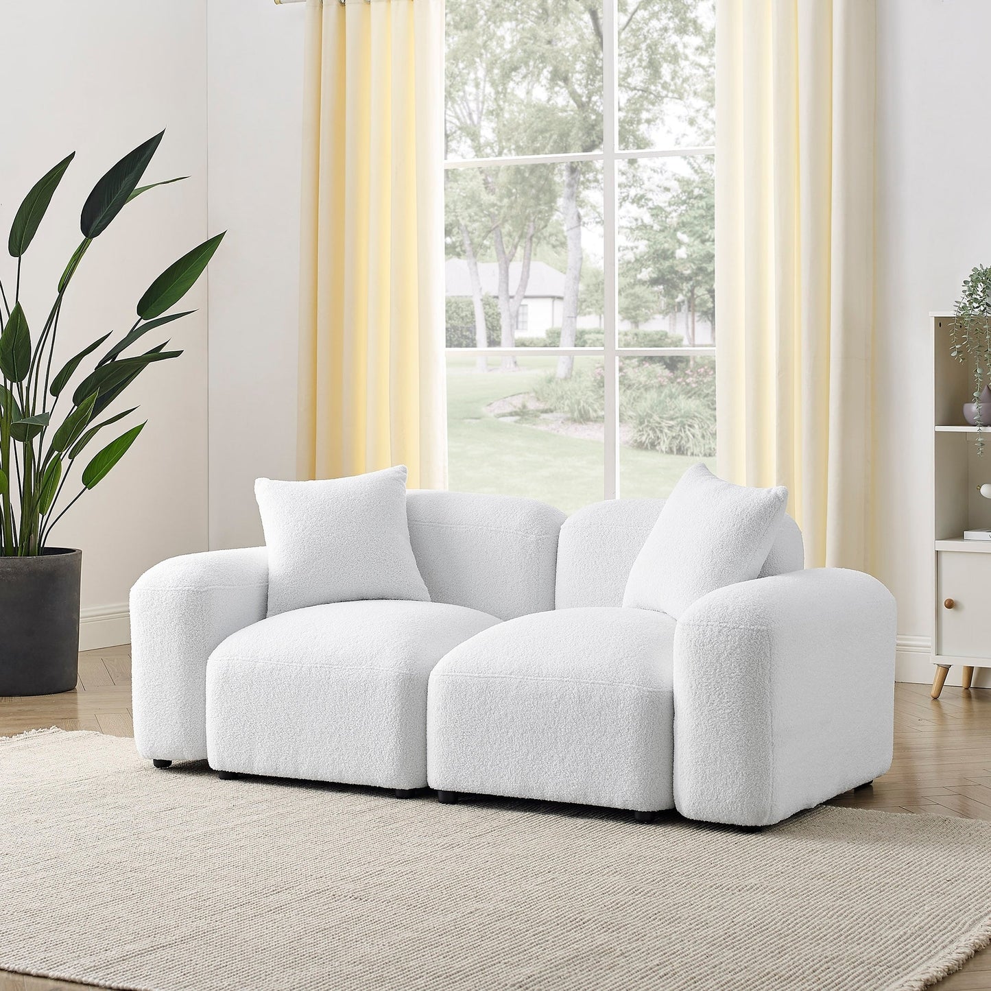 Ivory Polyester Modular Loveseat Sofa with Wood Frame
