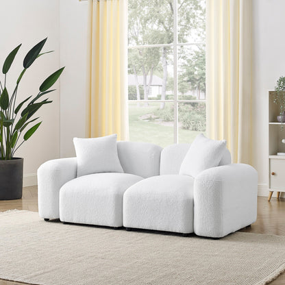 Ivory Polyester Modular Loveseat Sofa with Wood Frame