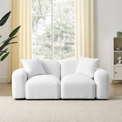 Ivory Polyester Modular Loveseat Sofa with Wood Frame