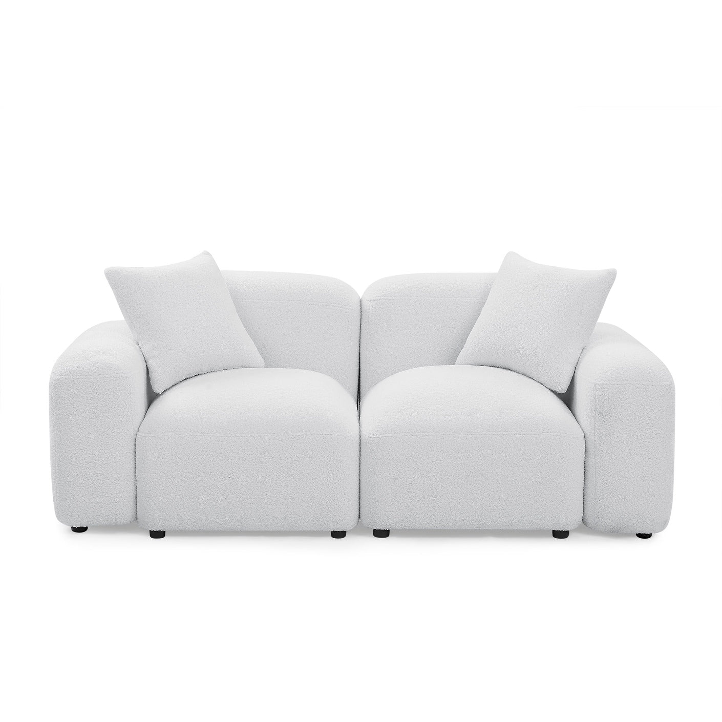 Ivory Polyester Modular Loveseat Sofa with Wood Frame