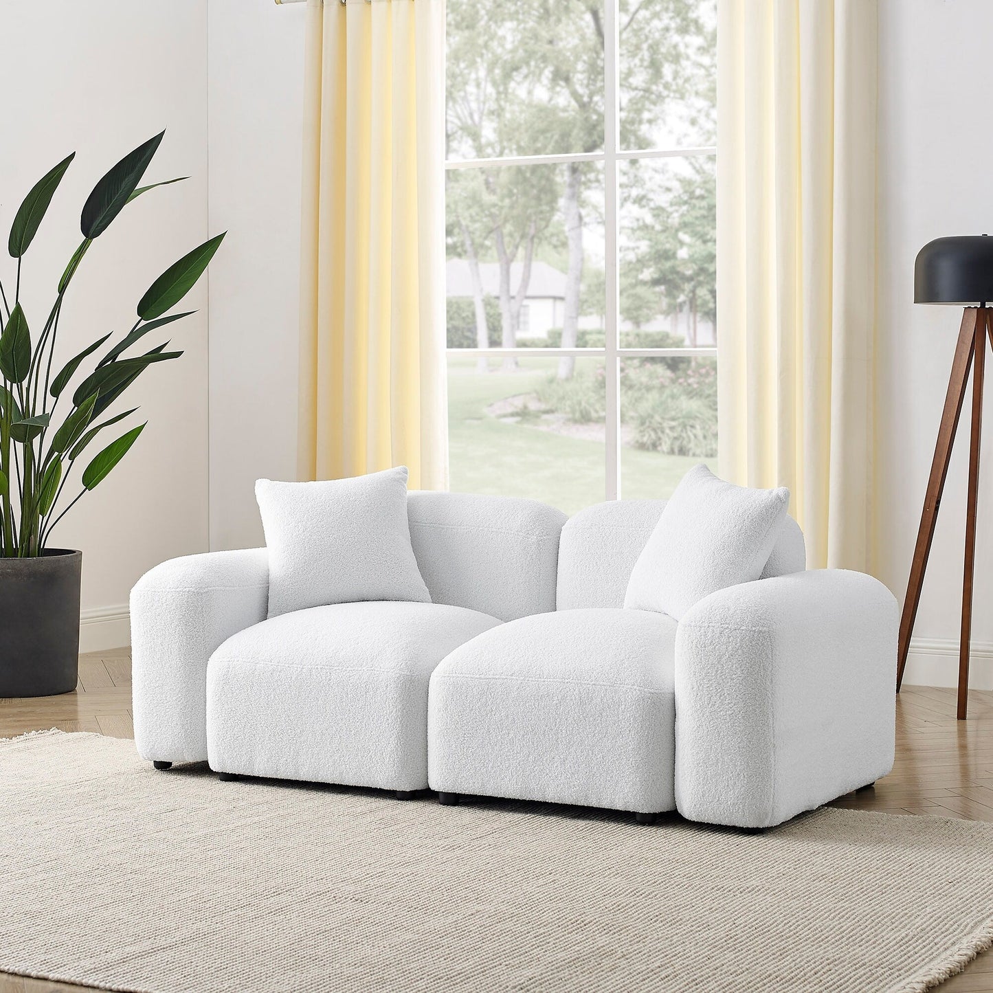 Ivory Polyester Modular Loveseat Sofa with Wood Frame