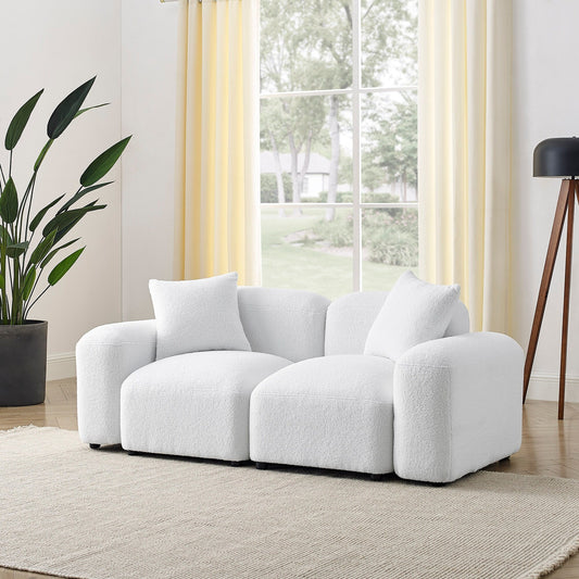 Ivory Polyester Modular Loveseat Sofa with Wood Frame