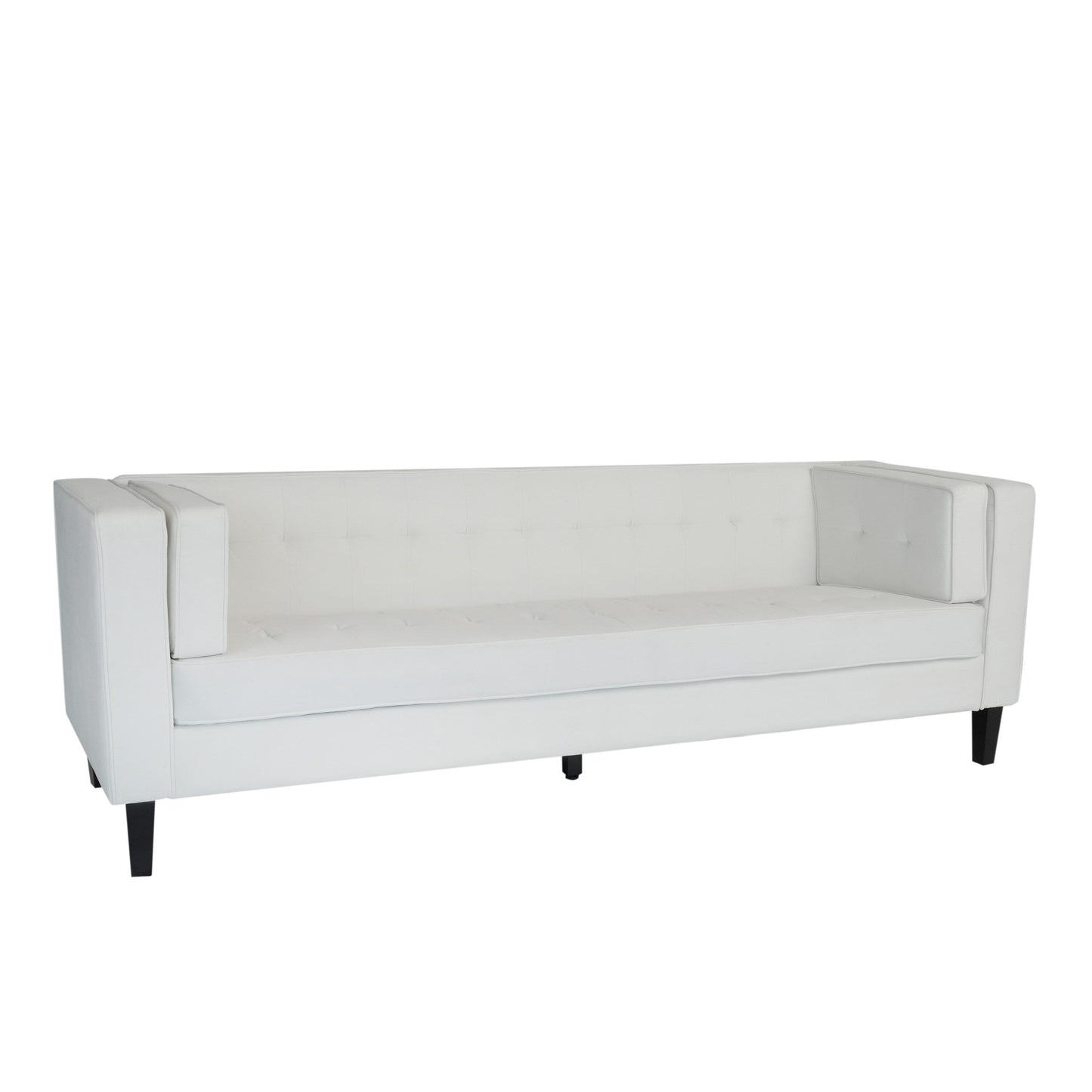 Ivory Velvet Button Tufted 3-seater Sofa with Hardwood Frame
