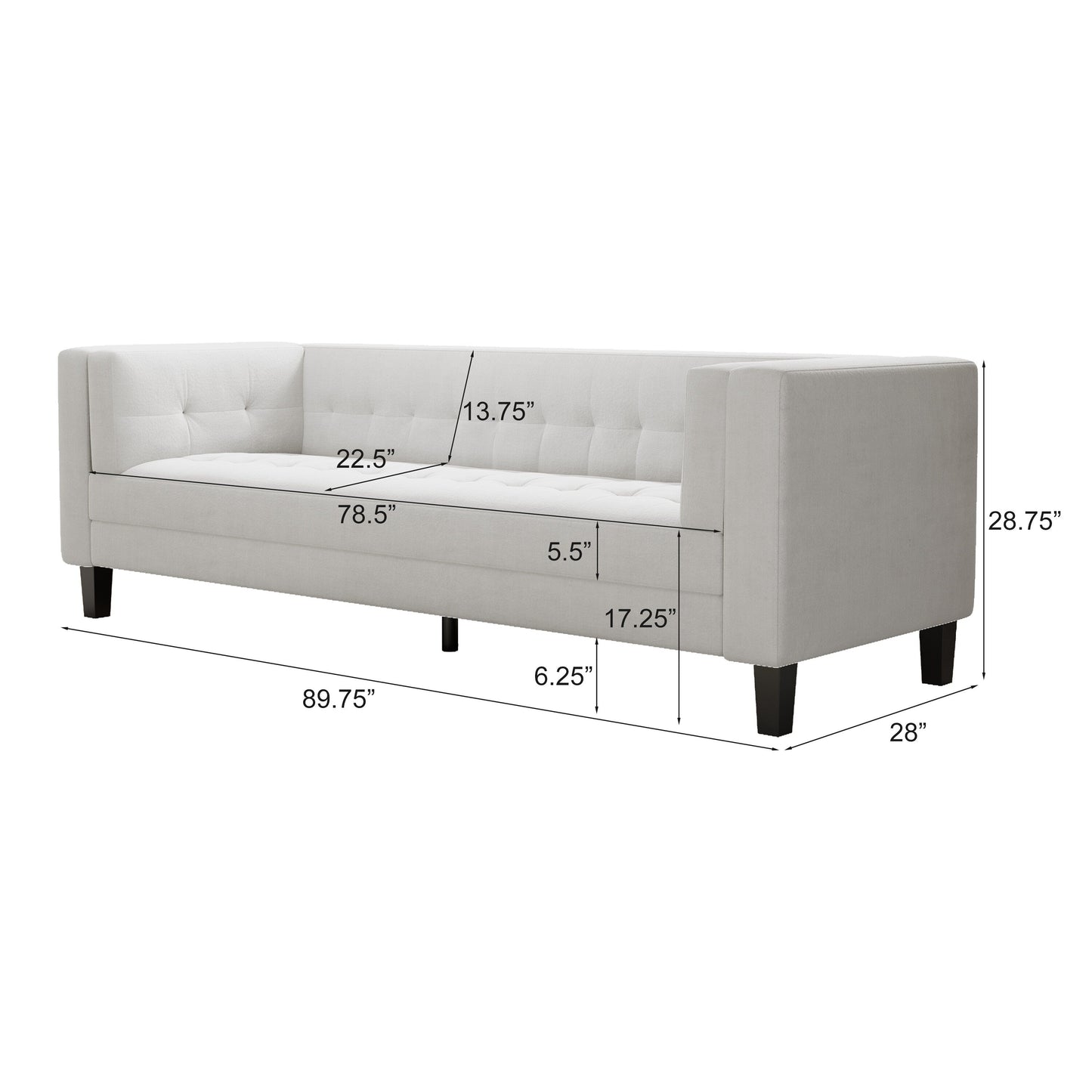 Ivory Velvet Button Tufted 3-seater Sofa with Hardwood Frame