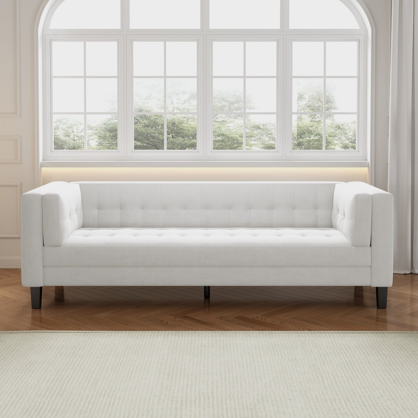 Ivory Velvet Button Tufted 3-seater Sofa with Hardwood Frame