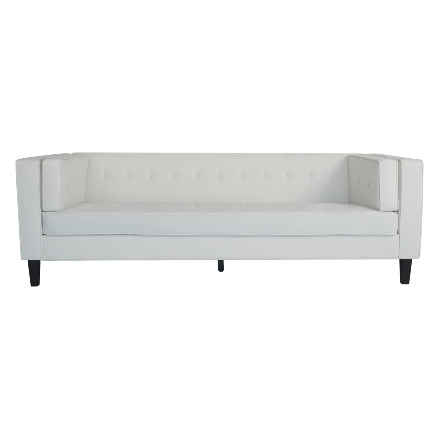 Ivory Velvet Button Tufted 3-seater Sofa with Hardwood Frame