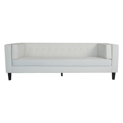 Ivory Velvet Button Tufted 3-seater Sofa with Hardwood Frame