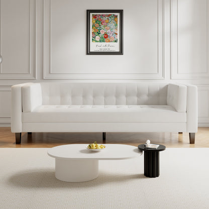 Ivory Velvet Button Tufted 3-seater Sofa with Hardwood Frame