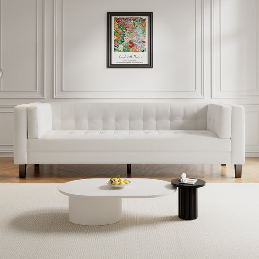 Ivory Velvet Button Tufted 3-seater Sofa with Hardwood Frame