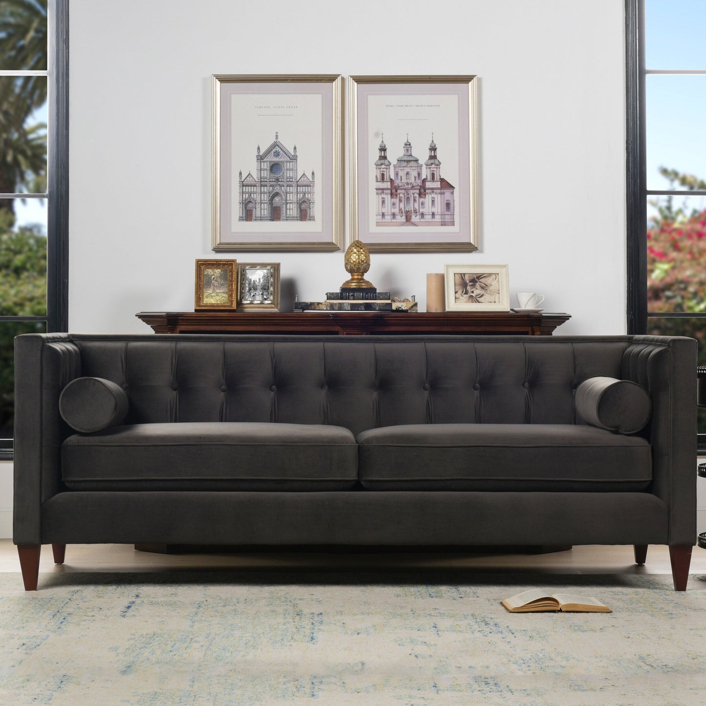 Jack 84 Mid-Century Modern Tuxedo Sofa with Bolster Pillows