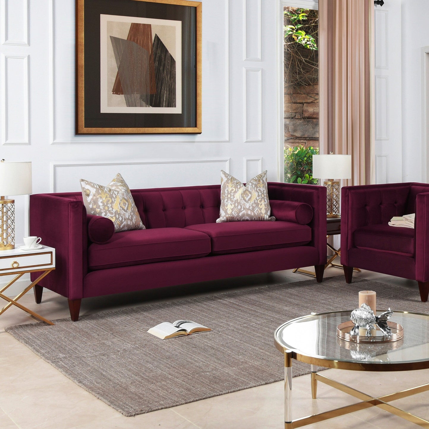 Jack 84 Mid-Century Modern Tuxedo Sofa with Bolster Pillows