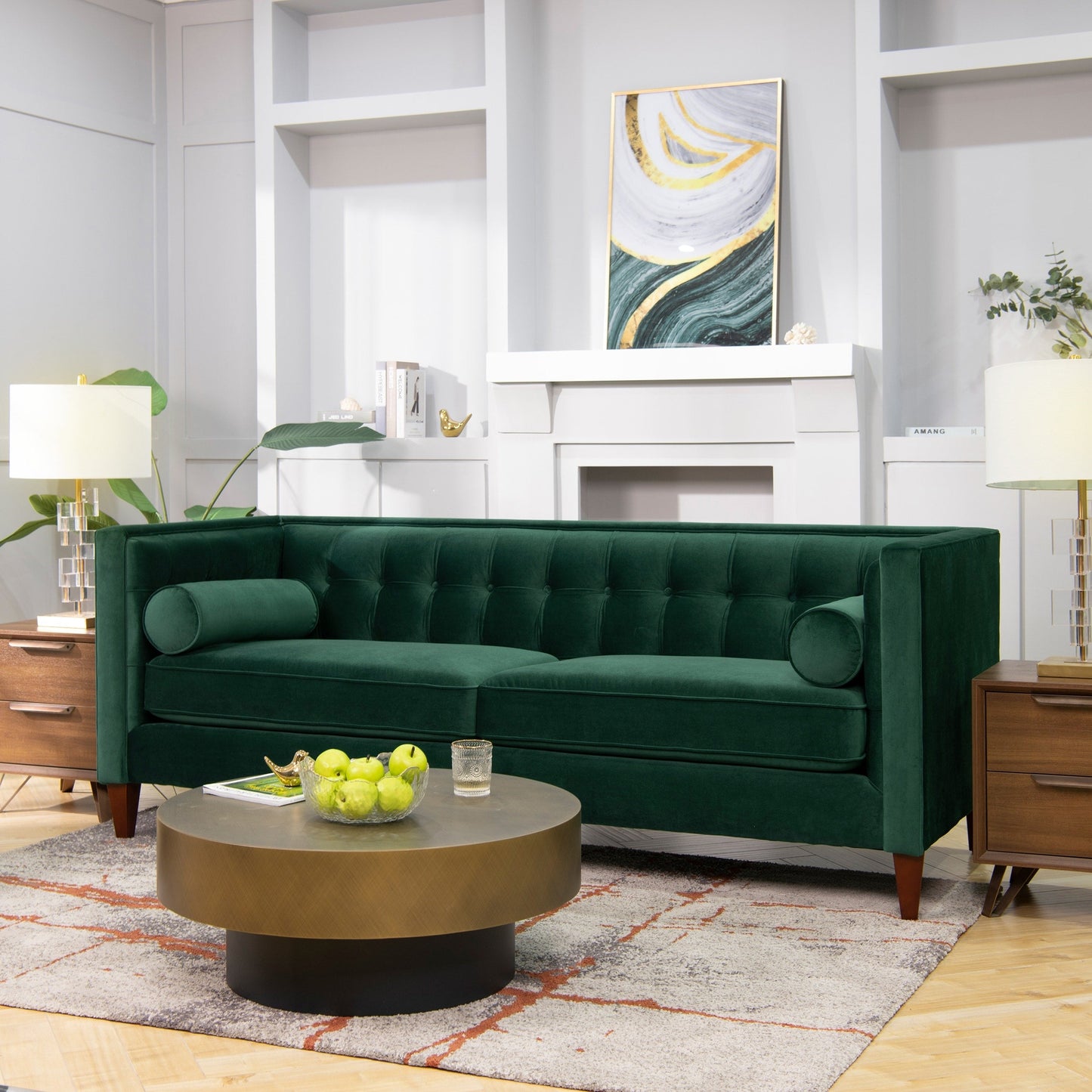 Jack 84 Mid-Century Modern Tuxedo Sofa with Bolster Pillows