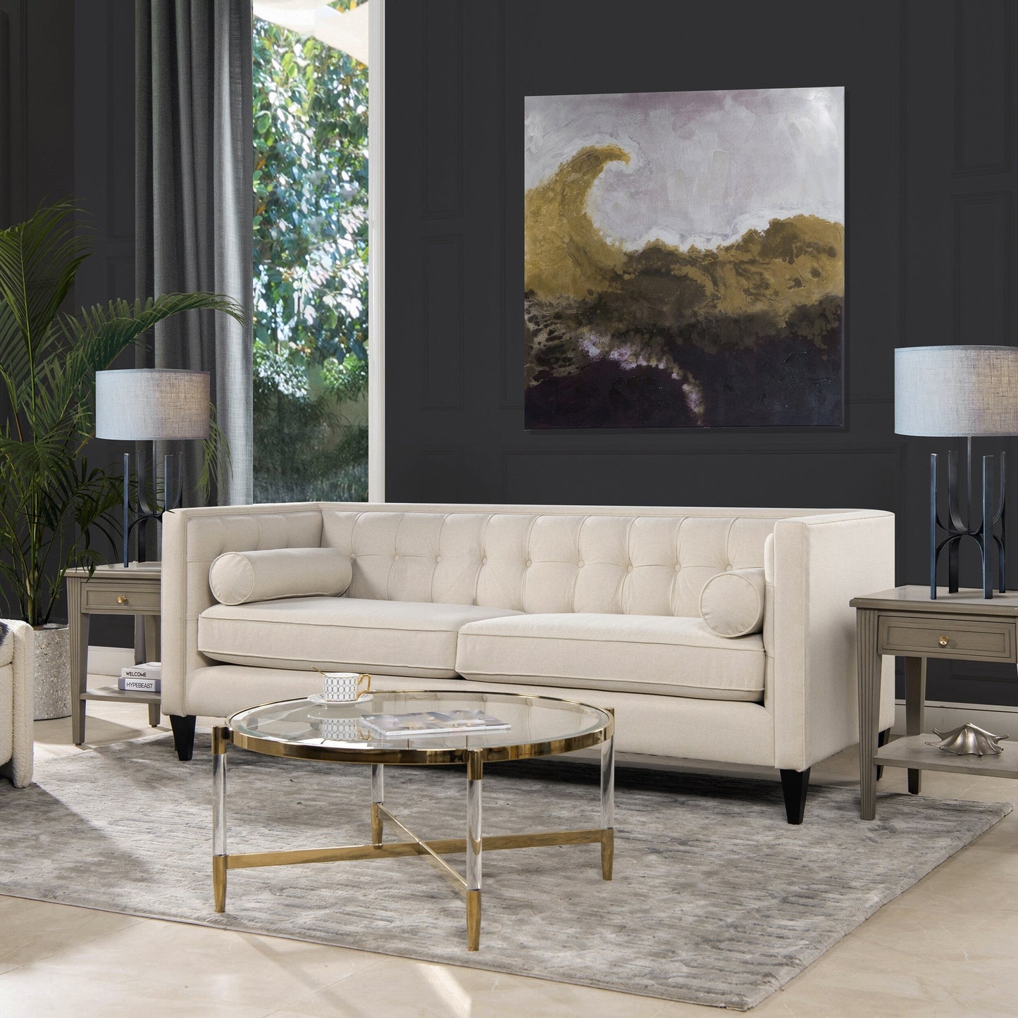 Jack 84 Mid-Century Modern Tuxedo Sofa with Bolster Pillows