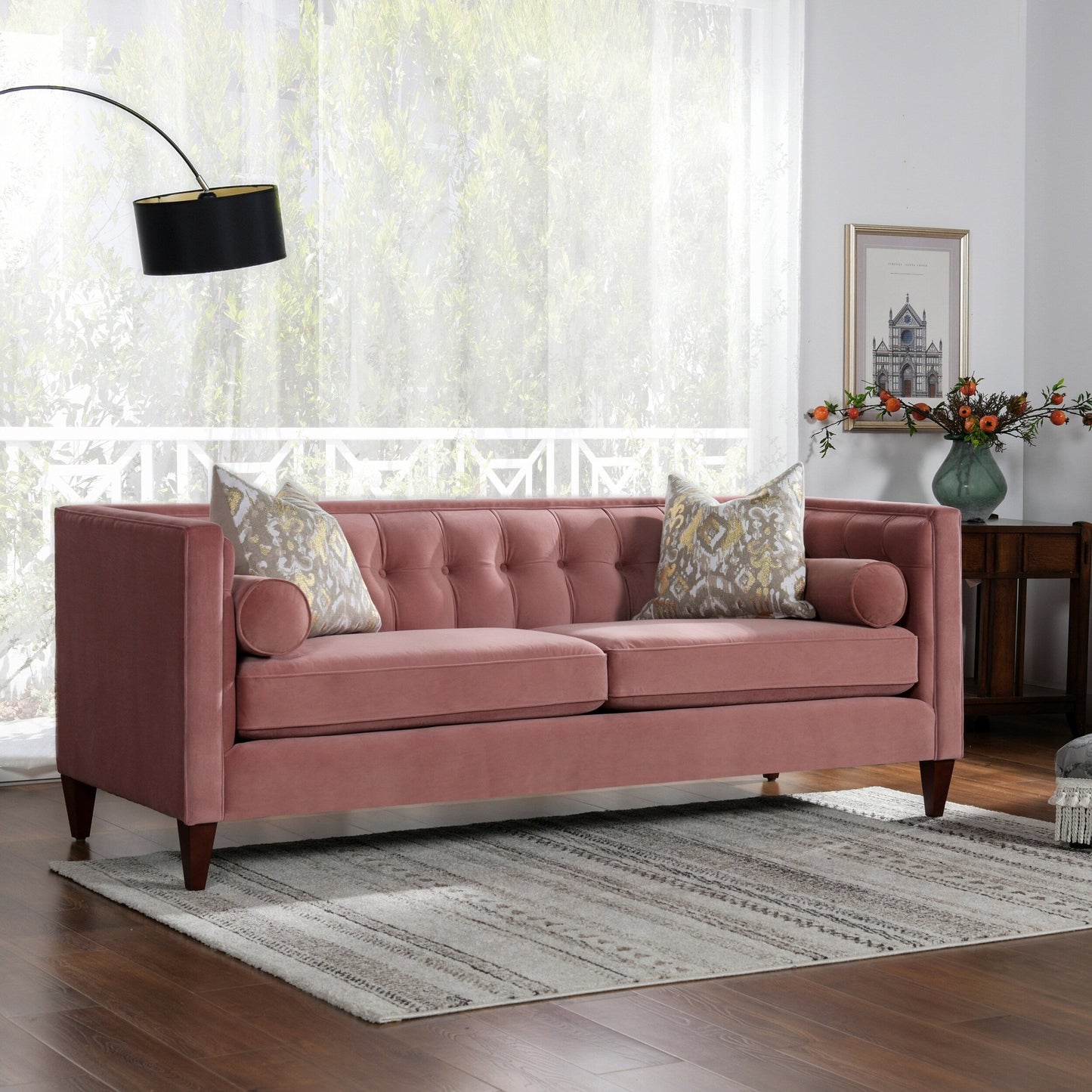 Jack 84 Mid-Century Modern Tuxedo Sofa with Bolster Pillows