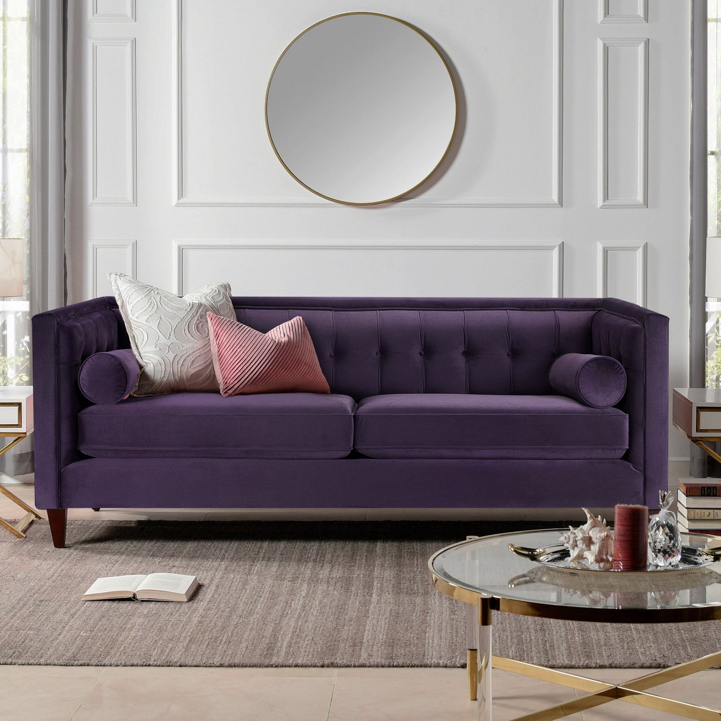 Jack 84 Mid-Century Modern Tuxedo Sofa with Bolster Pillows