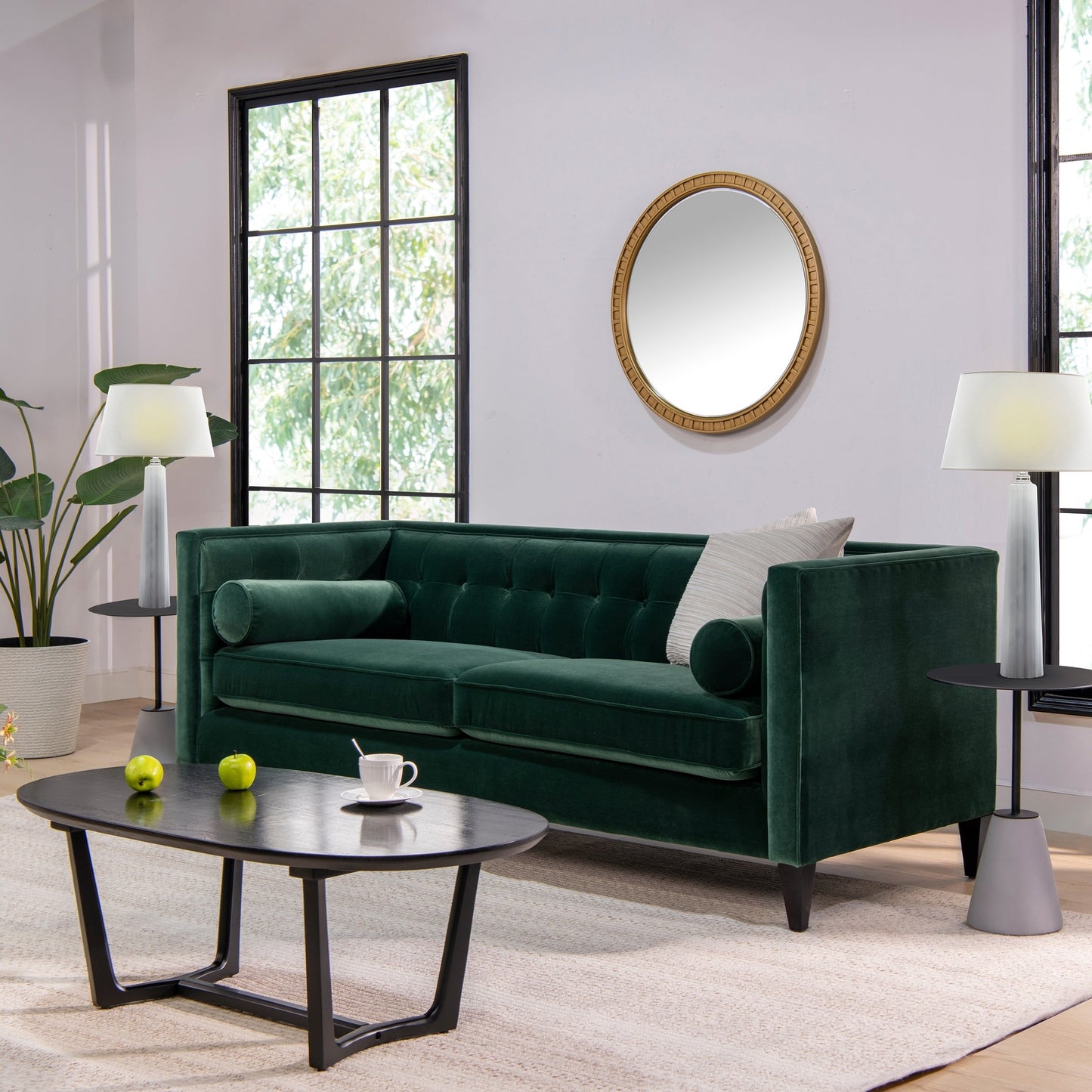 Jack 84 Mid-Century Modern Tuxedo Sofa with Bolster Pillows