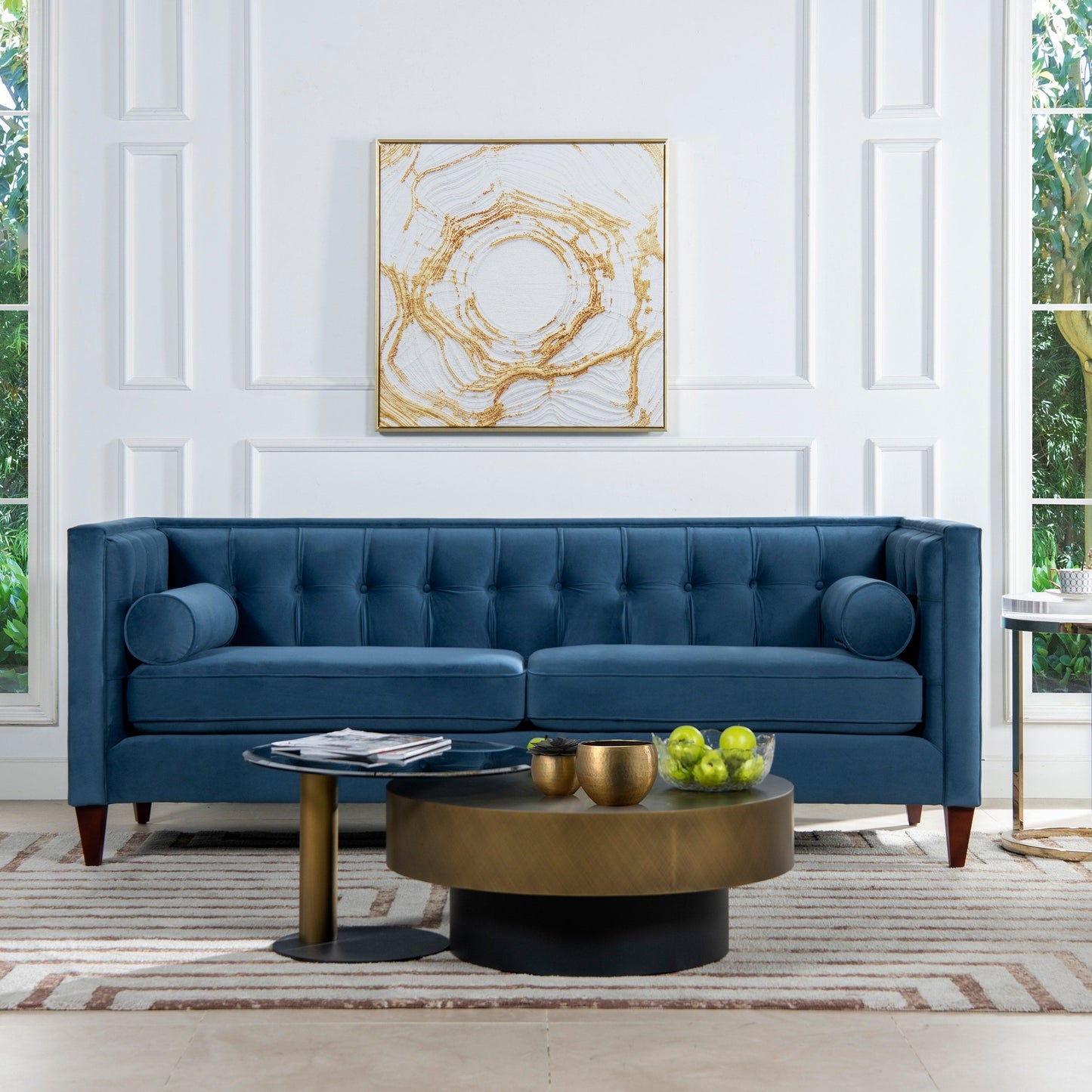 Jack 84 Mid-Century Modern Tuxedo Sofa with Bolster Pillows