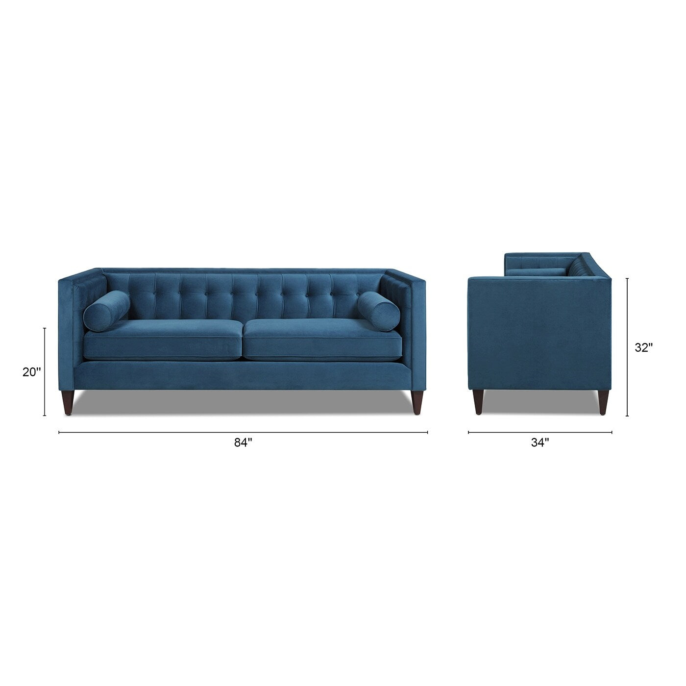 Jack 84 Mid-Century Modern Tuxedo Sofa with Bolster Pillows
