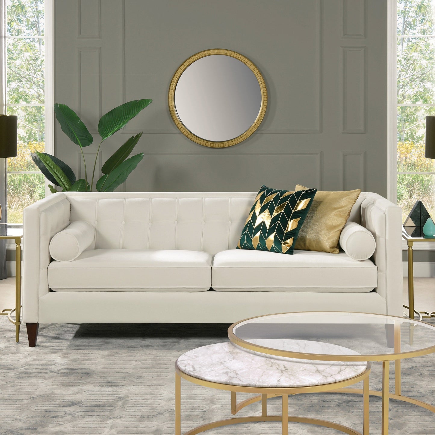Jack 84 Mid-Century Modern Tuxedo Sofa with Bolster Pillows