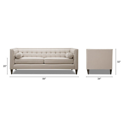 Jack 84 Mid-Century Modern Tuxedo Sofa with Bolster Pillows