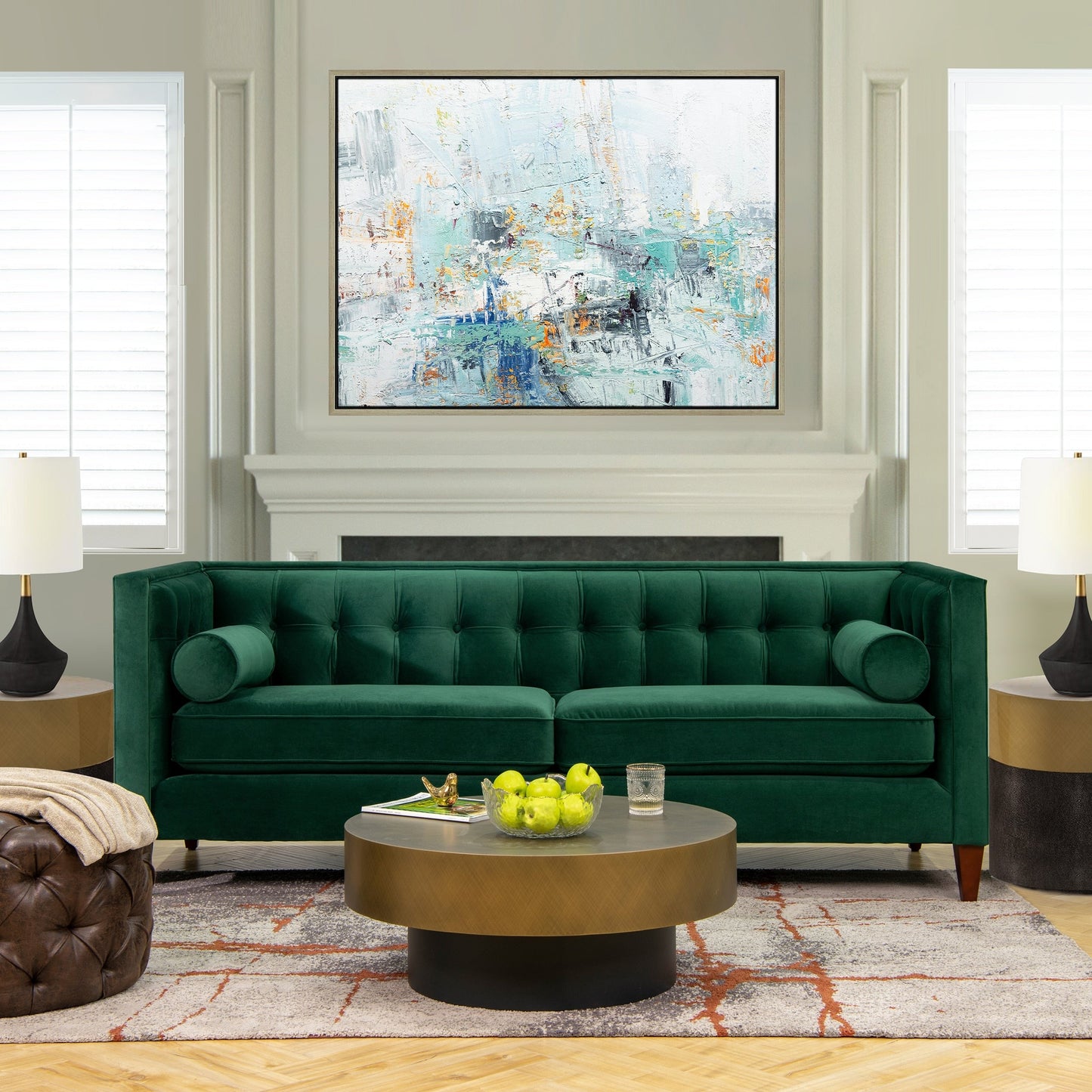 Jack 84 Mid-Century Modern Tuxedo Sofa with Bolster Pillows