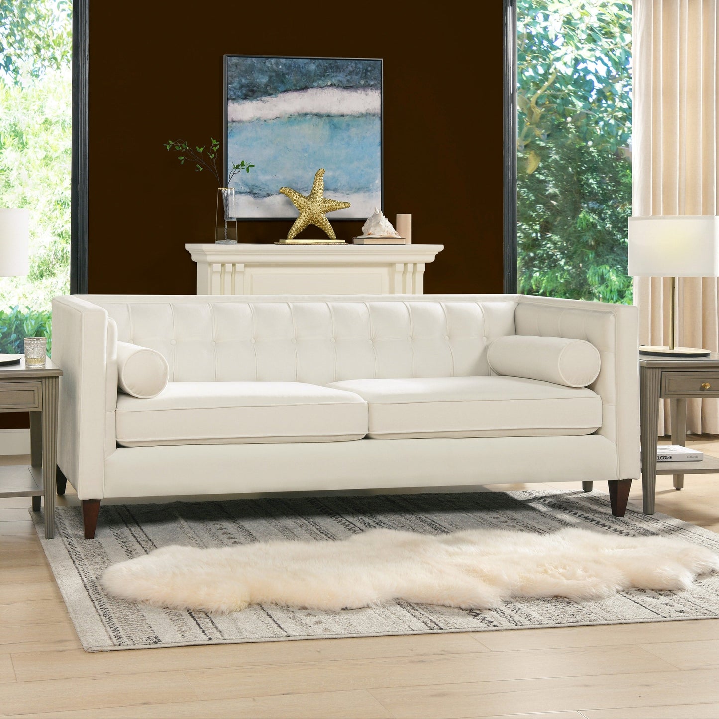 Jack 84 Mid-Century Modern Tuxedo Sofa with Bolster Pillows