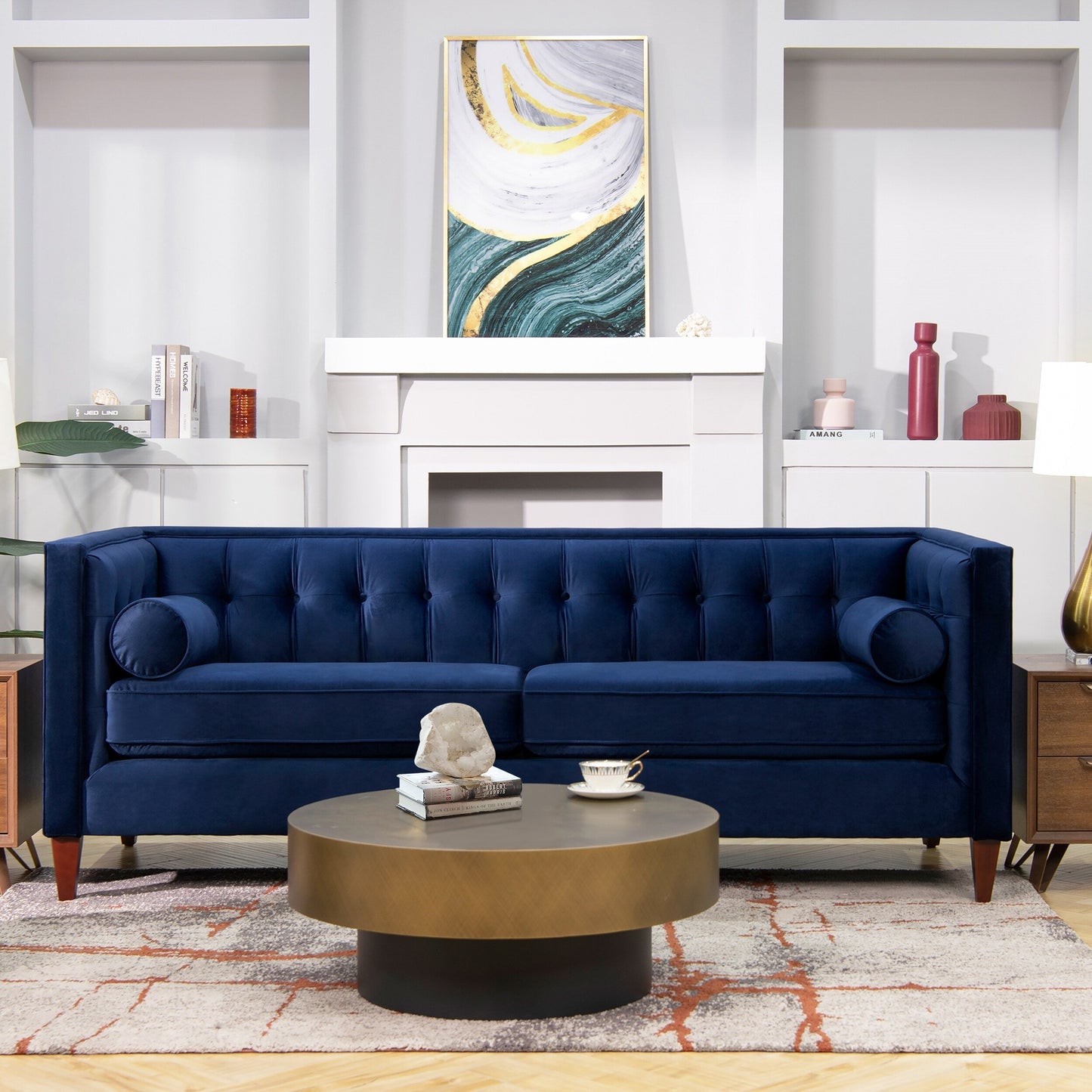 Jack 84 Mid-Century Modern Tuxedo Sofa with Bolster Pillows
