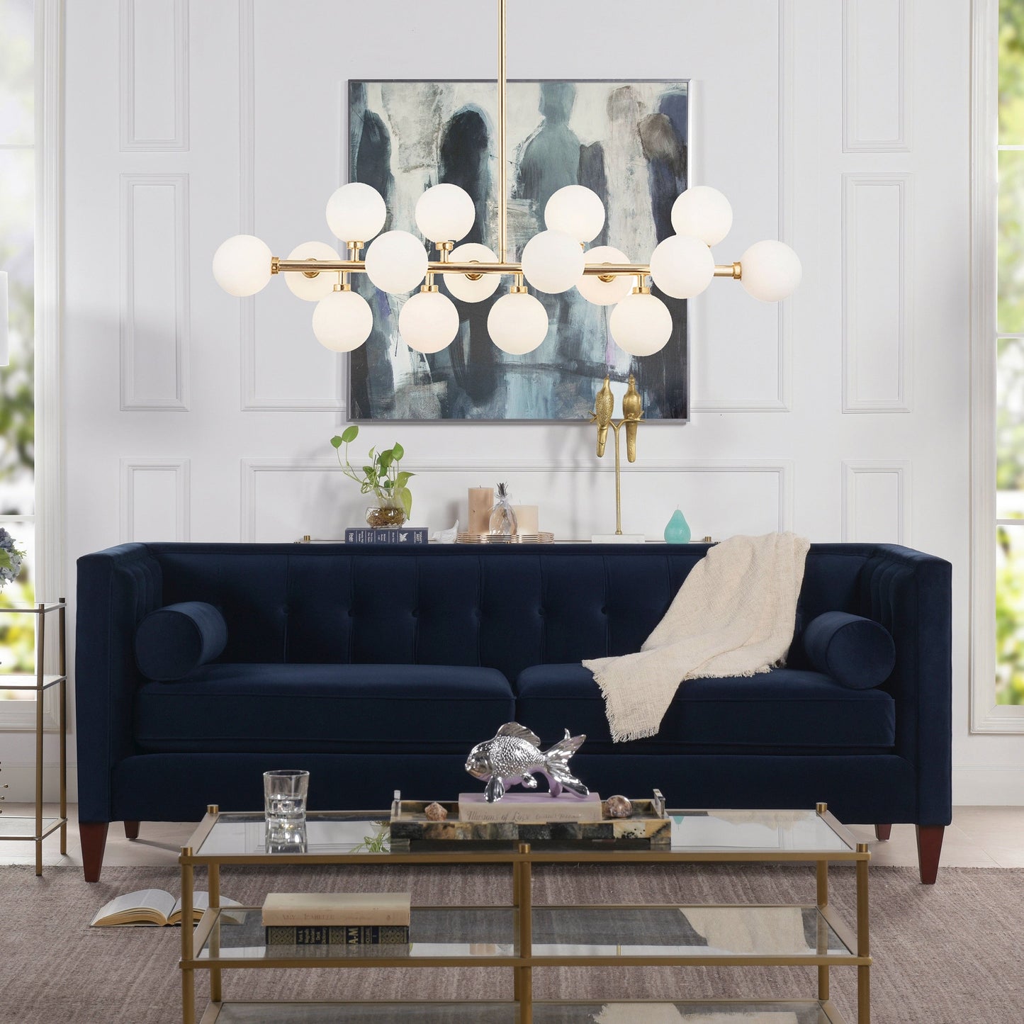 Jack 84 Mid-Century Modern Tuxedo Sofa with Bolster Pillows