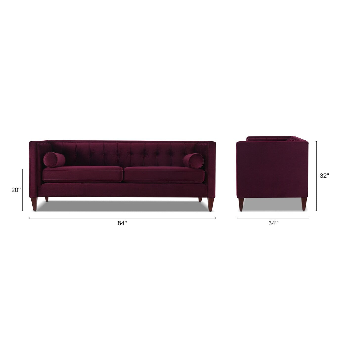Jack 84 Mid-Century Modern Tuxedo Sofa with Bolster Pillows