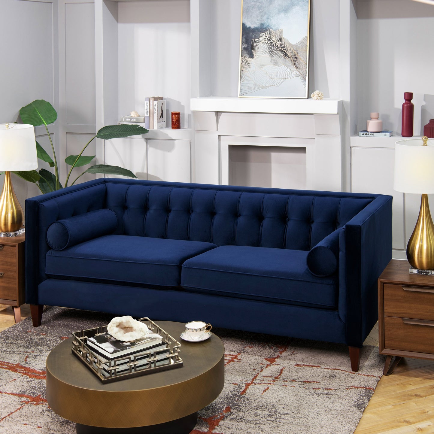 Jack 84 Mid-Century Modern Tuxedo Sofa with Bolster Pillows