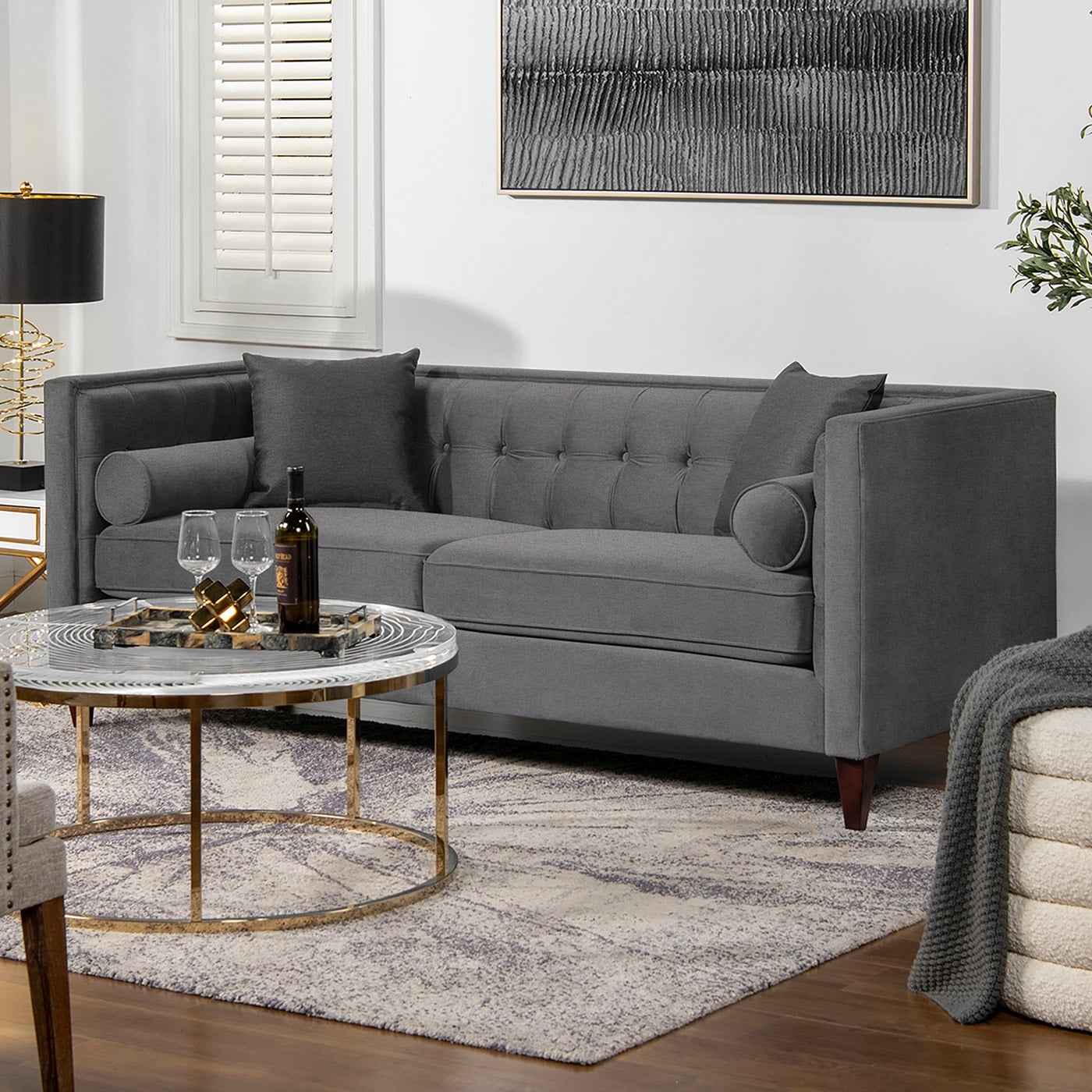 Jack 84 Mid-Century Modern Tuxedo Sofa with Bolster Pillows