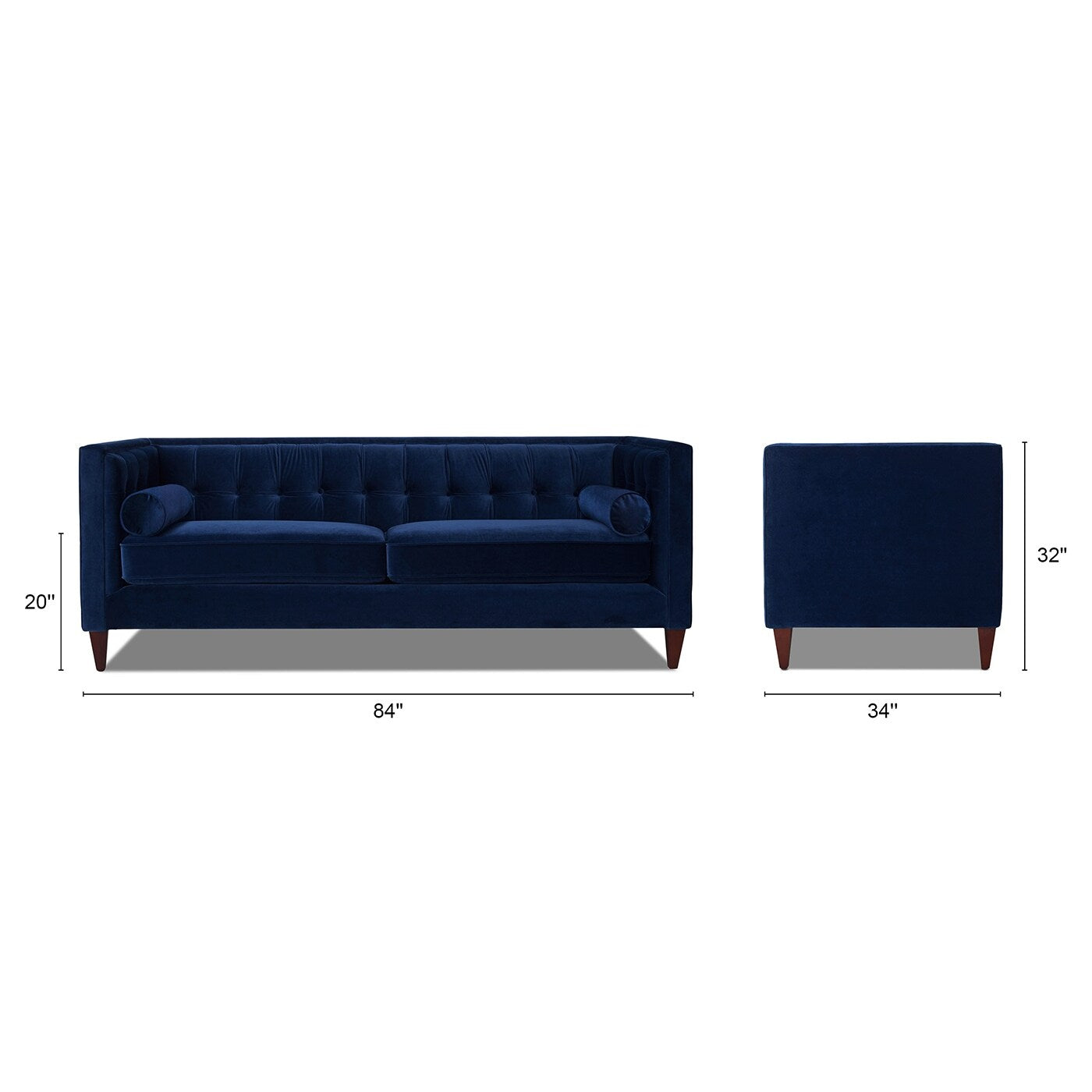 Jack 84 Mid-Century Modern Tuxedo Sofa with Bolster Pillows