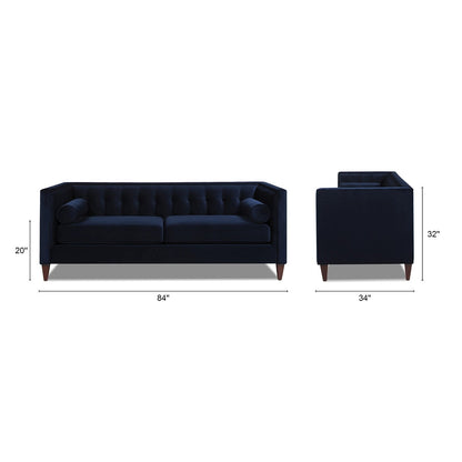 Jack 84 Mid-Century Modern Tuxedo Sofa with Bolster Pillows