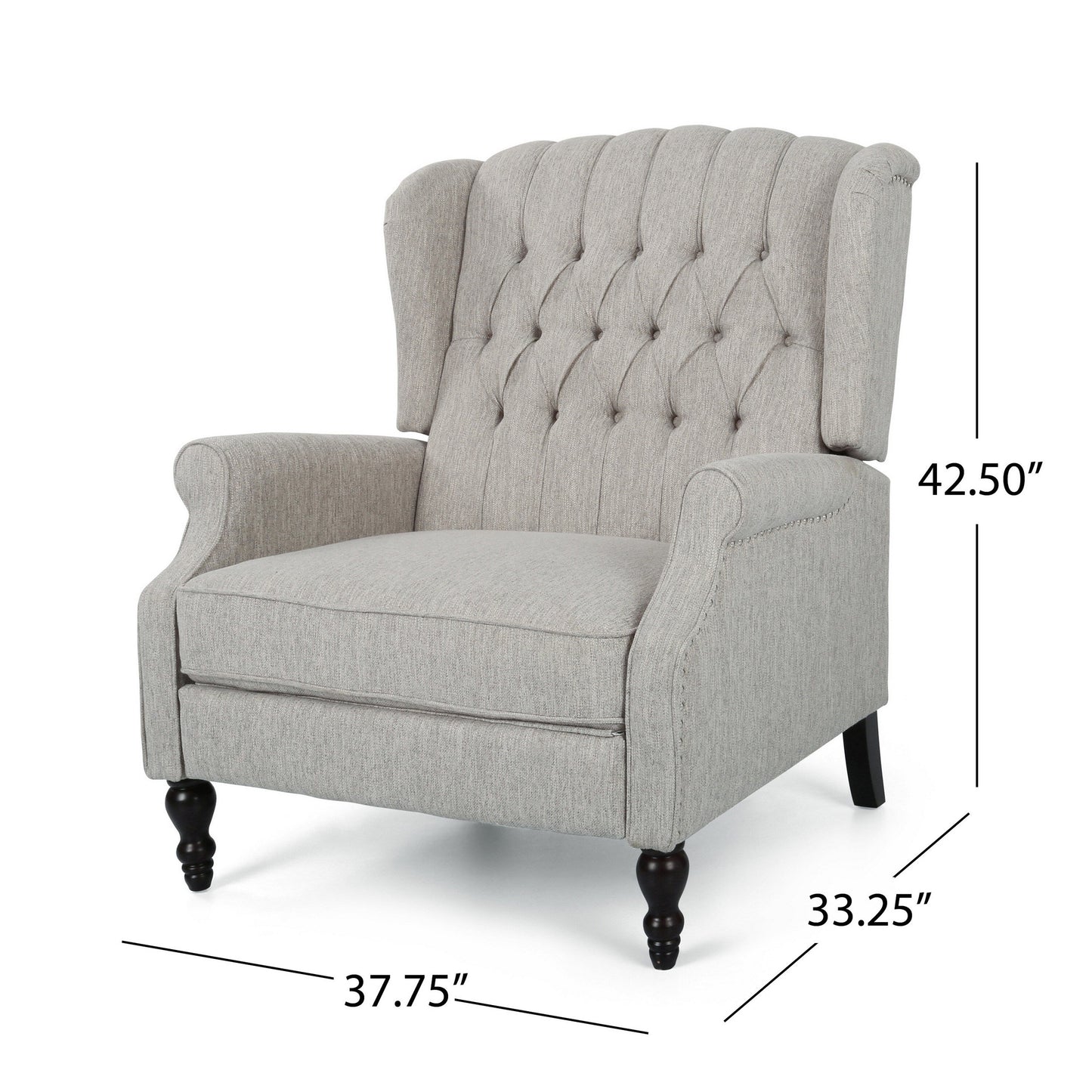 Jade Oversize Wide Chair Manual Recliner, Light Gray Tufted