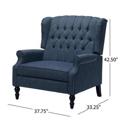 Jade Oversize Wide Chair Manual Recliner, Navy Blue Button Tufted