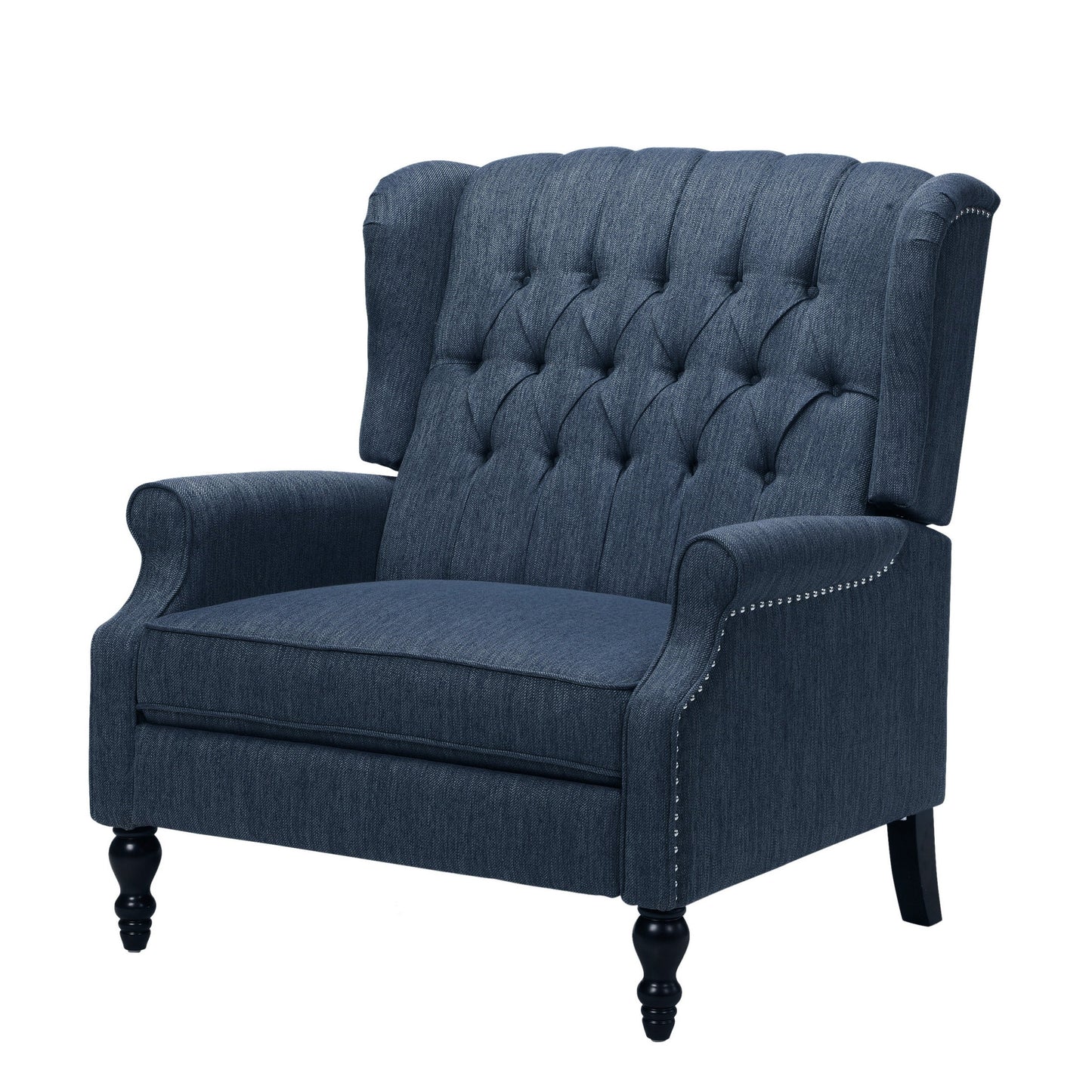 Jade Oversize Wide Chair Manual Recliner, Navy Blue Button Tufted