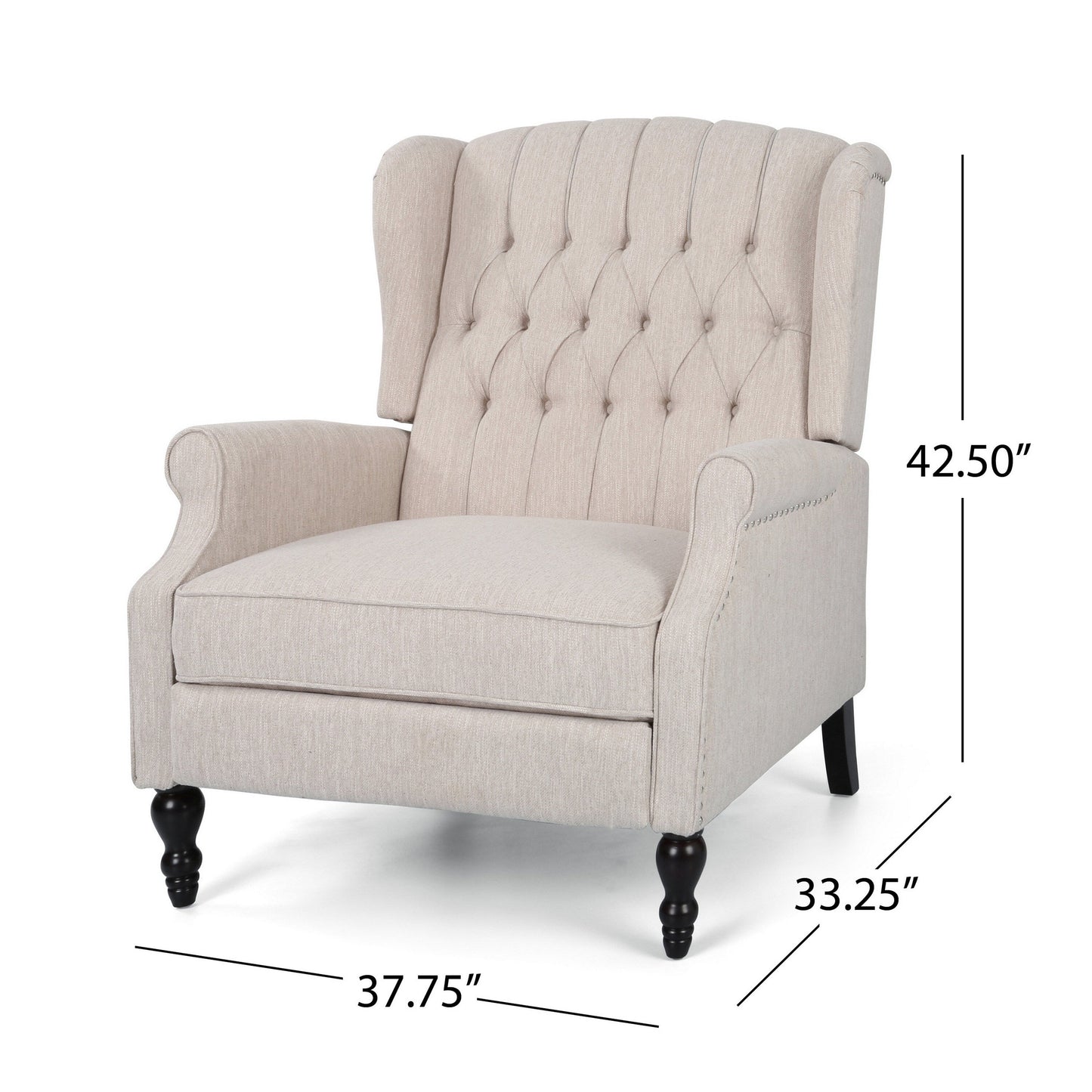 Jade Oversize Wide Chair Manual Recliner, Wingback, Beige Tufted