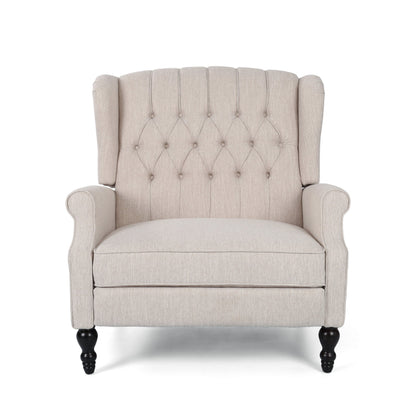 Jade Oversize Wide Chair Manual Recliner, Wingback, Beige Tufted