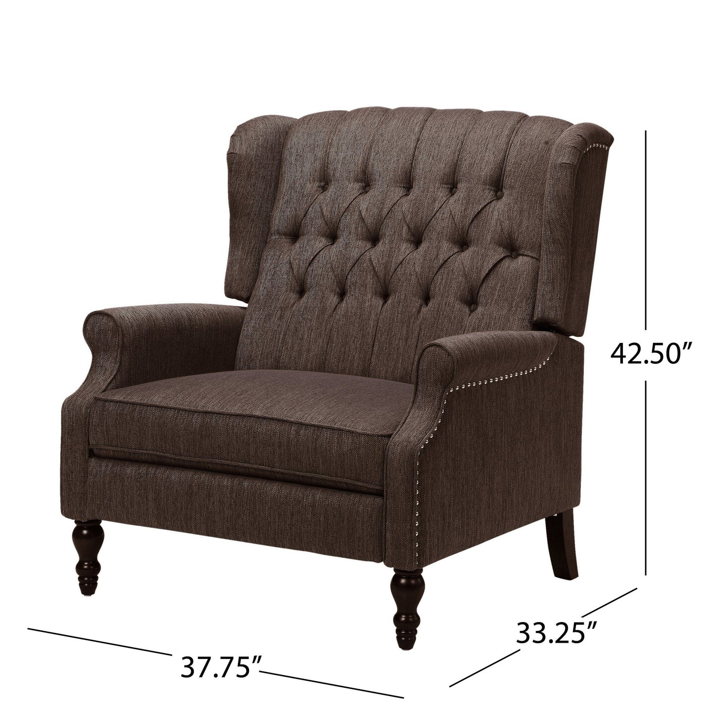 Jade Oversize Wide Chair Manual Recliner, Wingback, Brown Tufted