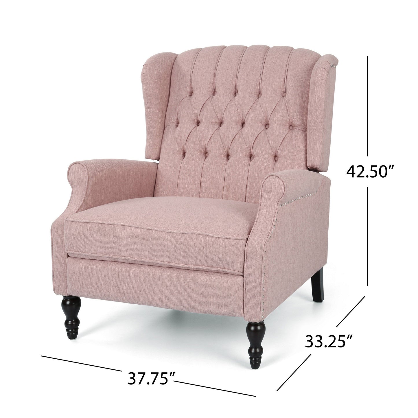 Jade Oversize Wide Chair Manual Recliner, Wingback, Pink Tufted