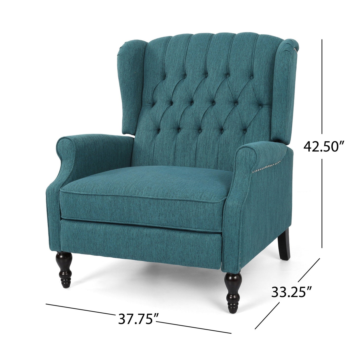 Jade Oversize Wide Chair Manual Recliner, Wingback, Teal Button Tufted