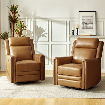 Jaime Modern Genuine Leather Power Rocking Swivel Recliner with Adjustable Headrest and Footrest Set of 2 by HULALA HOME