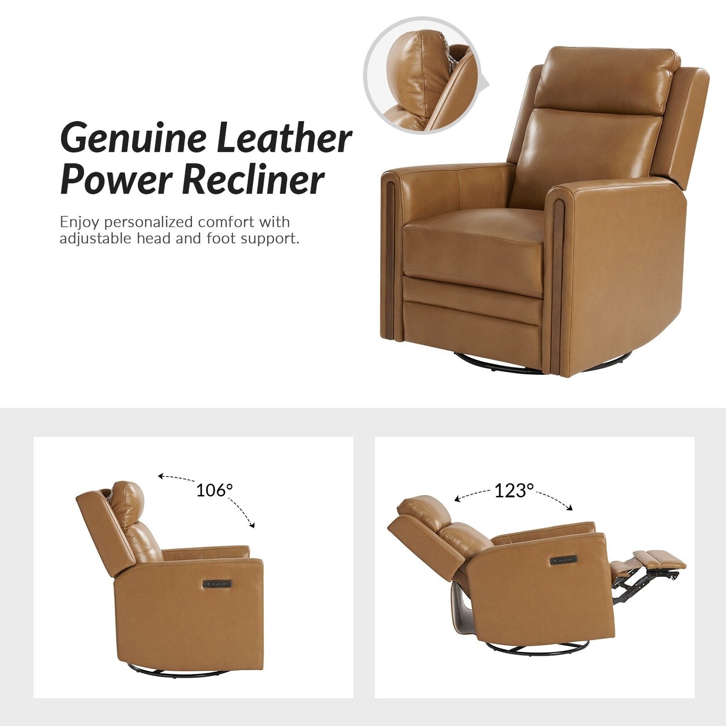 Jaime Modern Genuine Leather Power Rocking Swivel Recliner with Adjustable Headrest and Footrest Set of 2 by HULALA HOME