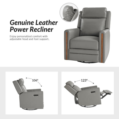 Jaime Modern Genuine Leather Power Rocking Swivel Recliner with Adjustable Headrest and Footrest Set of 2 by HULALA HOME