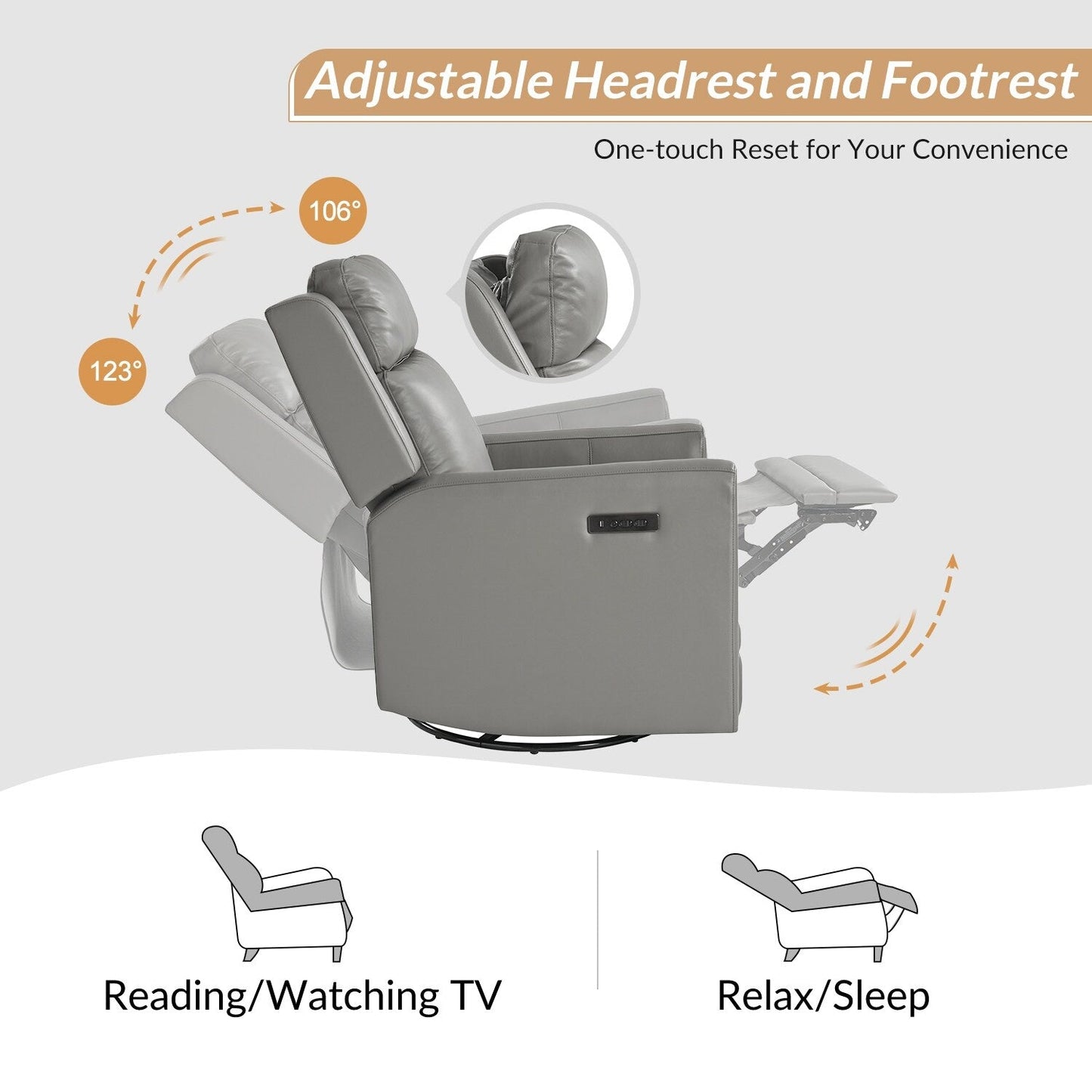 Jaime Modern Genuine Leather Power Rocking Swivel Recliner with Adjustable Headrest and Footrest Set of 2 by HULALA HOME