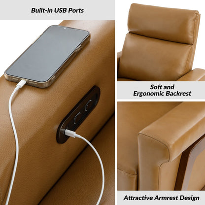 Jaime Modern Genuine Leather Power Recliner Built in USB Ports Set of 2 by HULALA HOME