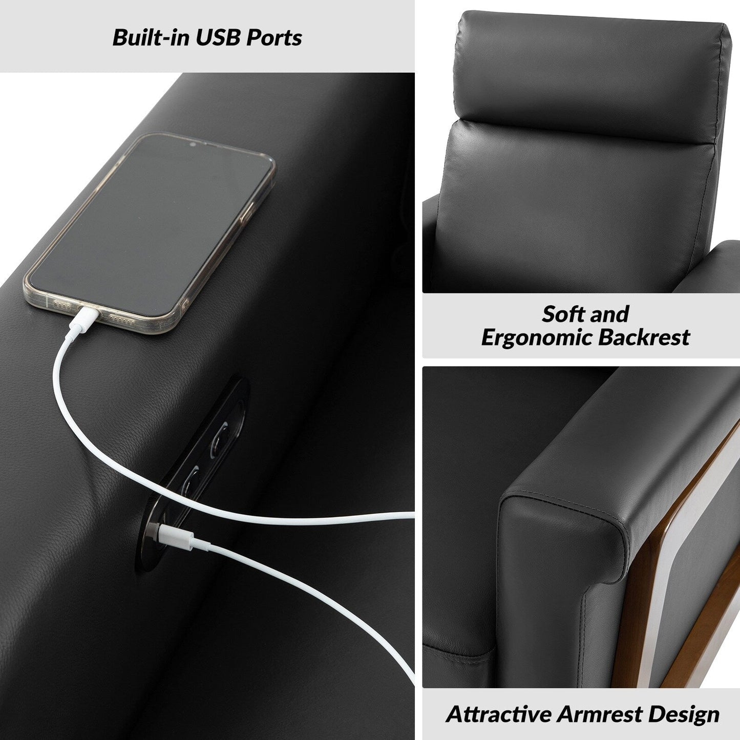 Jaime Modern Genuine Leather Power Recliner Built in USB Ports Set of 2 by HULALA HOME